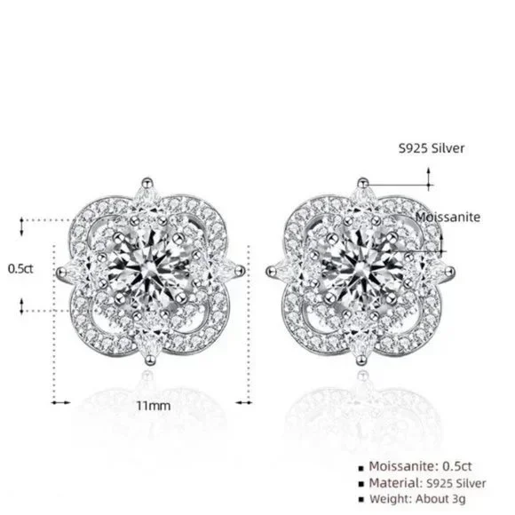 Certified 1ct. t.w. Moissanite Diamond Clover Stud Earrings NEW